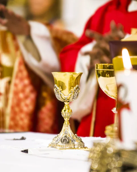 Wijding Van Heilige Mis Wijn Wordt Bloed Van Christus Gastheer — Stockfoto