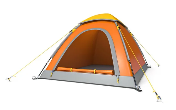 Orange Gelb Campingzelt Seitenansicht Rendering Illustration Isoliert Auf Weißem Hintergrund — Stockfoto