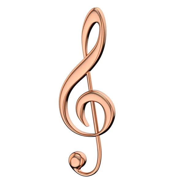 Brąz Treble Clef Ilustracja Renderowania Białym Tle — Zdjęcie stockowe