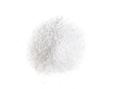 top view of handful of grained Rock Salt on white background clipart