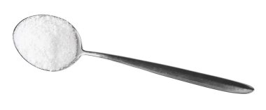 top view of tablespoon with grained Rock Salt isolated on white background clipart