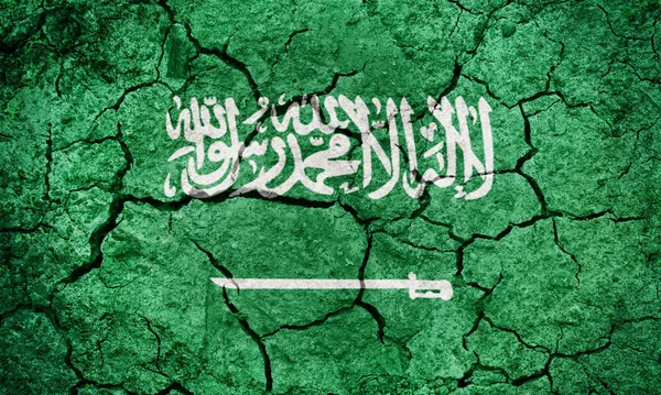 Flag Kingdom Saudi Arabia Dry Earth Ground Texture Background — Stock Photo, Image