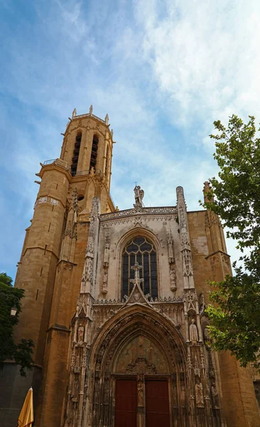 Vista Frontal Famosa Catedral Aix Del Santo Salvador Saint Sauveur — Foto de Stock