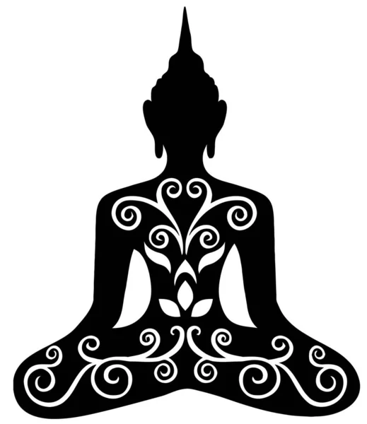 Buddha Silhouette Fiori Neri Meditazione Zen Illustrazione — Foto Stock