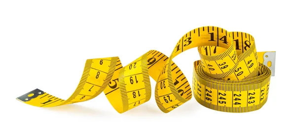 Yellow Isolated Metric Measuring Tape White Panorama Background — Stock Photo, Image