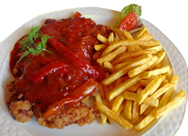 Schnitzel Met Zigeunersaus — Stockfoto