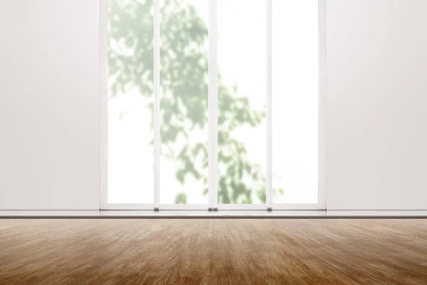 Interior Room Wooden Floor White Wall Window Glass Outdoors Background — Stock Photo, Image