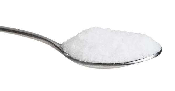 Sidovy Stål Tesked Med Fina Marken Sea Salt Närbild Isolerad — Stockfoto