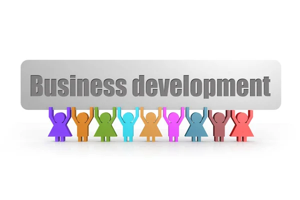 Business Development Woord Een Banner Houden Door Groep Van Poppen — Stockfoto