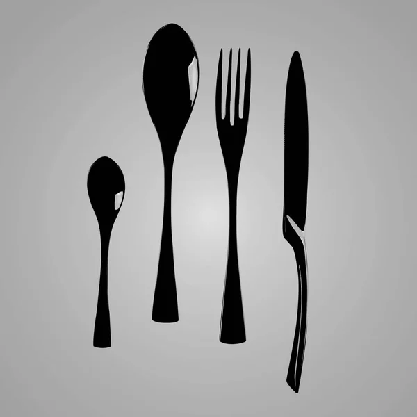 Black Cutlery Grey Background Top View Clipping Path — Stock Photo, Image