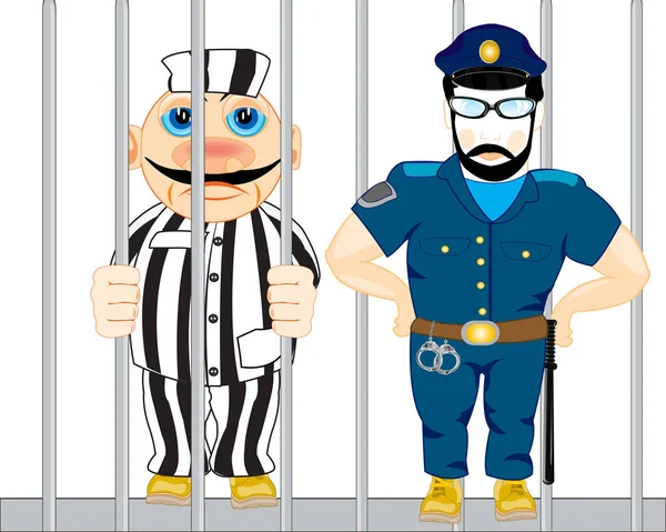 Vektorová Ilustrace Kresleného Filmu Uzavřeného Pro Mříže Policejní Stráž — Stock fotografie