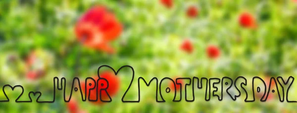Inglés Calligraphy Happy Mothers Day Red Poppy Flower Meadow Tarjeta — Foto de Stock