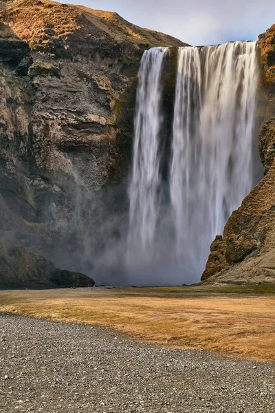 Skogafoss Vattenfall Island Långvarig Exponering — Stockfoto