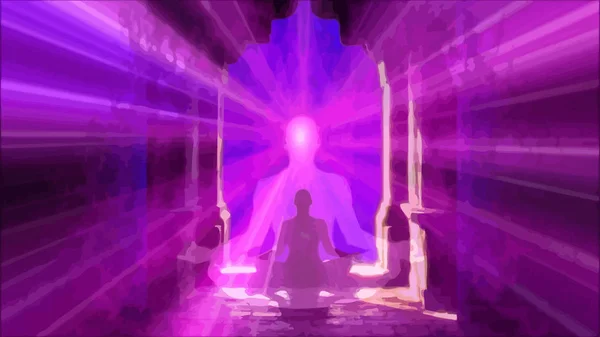 紫罗兰色的光发光火焰佛陀插图神圣的神圣 — 图库照片