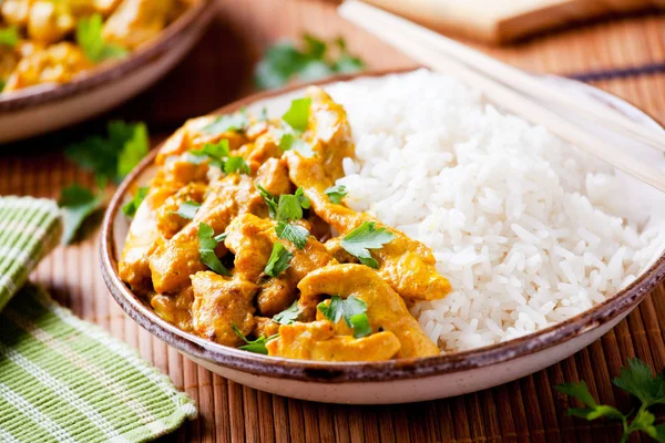 Couple Bowls Spicy Homemade Chicken Curry — Stock Photo, Image