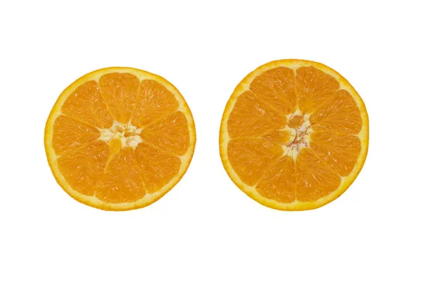 Duas Metades Uma Laranja Fundo Branco — Fotografia de Stock