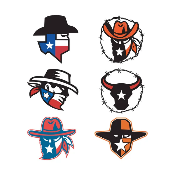 Mascot Icon Illustration Head Texan Outlaw Bandit Texas Longhorn Bull — Stock Photo, Image