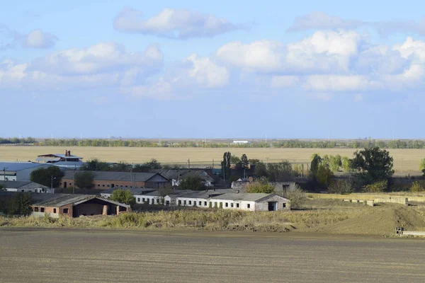 Uma Vista Cima Uma Pequena Aldeia Russa Paisagem Rural Campo — Fotografia de Stock