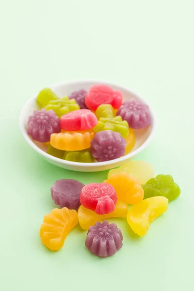 Fruit Jelly Candies Bowl Colorful Background — Stock Photo, Image