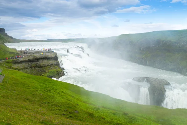 Gullfoss Падает Летний Сезон Вид Исландия Исландский Ландшафт — стоковое фото