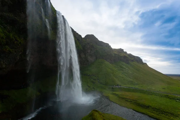Seljalandsfoss Tombe Dans Vue Saison Estivale Islande Paysage Islandais — Photo