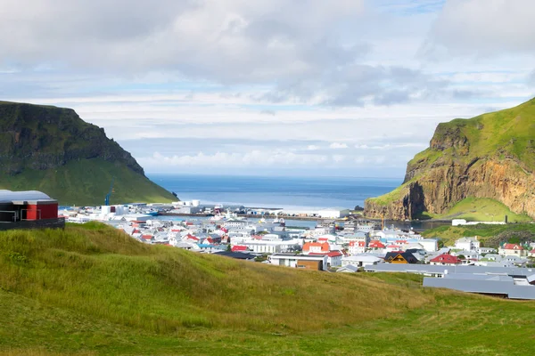 Heimaey Cidade Vista Aérea Vulcão Eldfell Islândia Paisagem Ilhas Westman — Fotografia de Stock
