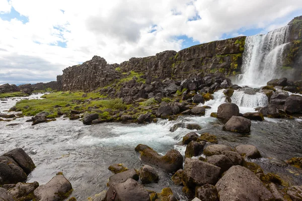 Oxarfoss Καταρράκτη Θέαση Καλοκαιρινή Ημέρα Thingvellir Ισλανδία Ισλανδικός Καταρράκτης — Φωτογραφία Αρχείου