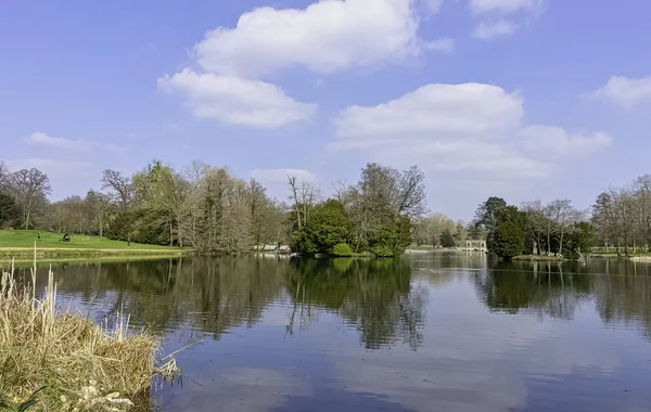 Πανοραμική Θέα Στη Λίμνη Οκτάγωνο Stowe Buckinghamshire Ηνωμένο Βασίλειο — Φωτογραφία Αρχείου