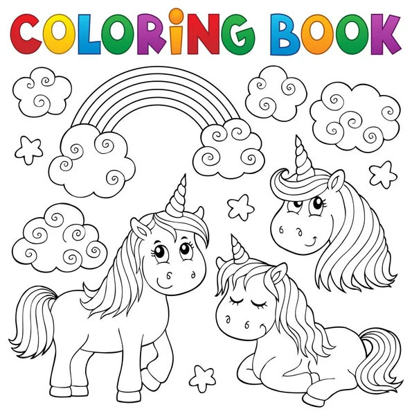 Libro Colorare Simpatici Unicorni Illustrazione — Foto Stock