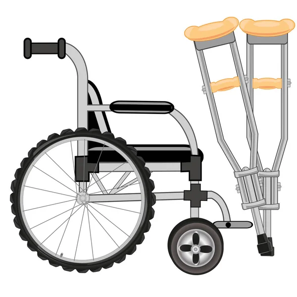 Beiwagen Für Invaliden Und Krücken Auf Weißem Hintergrund Ist Isoliert — Stockfoto