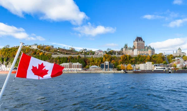 Őszi Panoráma Old Québec City Vízpartjára Felső Város Szent Lőrinc — Stock Fotó