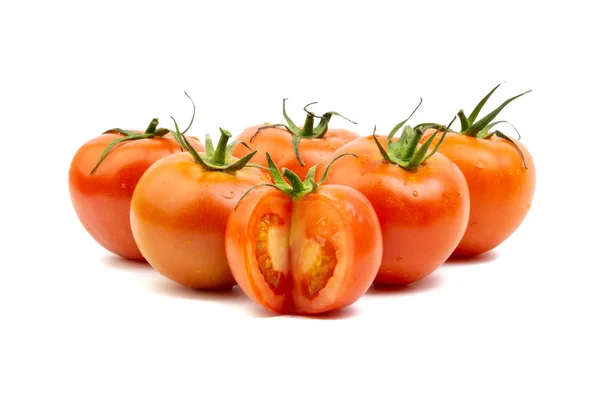 Tomato Closeup White Background Selective Focus Crop Fragment — Stock Photo, Image