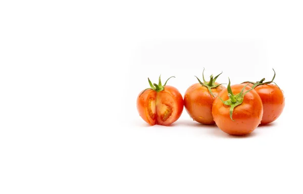 Primer Plano Tomate Sobre Fondo Blanco Enfoque Selectivo Fragmento Cultivo — Foto de Stock