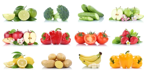 水果和蔬菜采集分离苹果番茄草莓香蕉颜色鲜果白色背景 — 图库照片