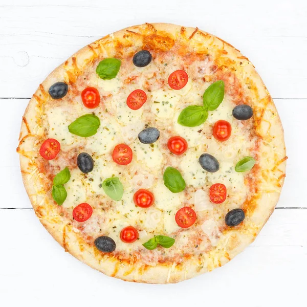 Pizza Margarita Margherita Van Bovenaf Vierkant Hout — Stockfoto