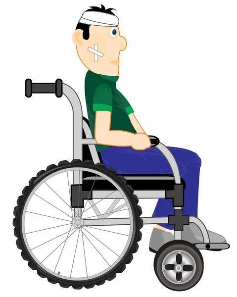 Vector Illustration Person Wheelchairs Rebandaged Head — Stock Photo, Image