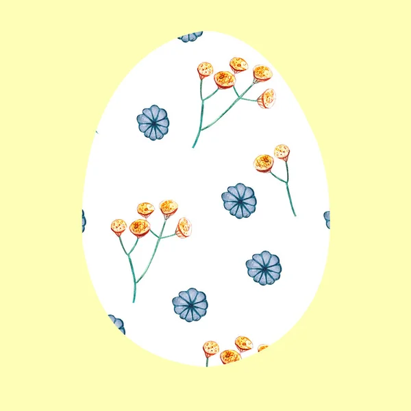 Zestaw Białe Jaja Wielkanocne Żółtym Tle Wzorem Kwiatów Pisanki Polne — Zdjęcie stockowe