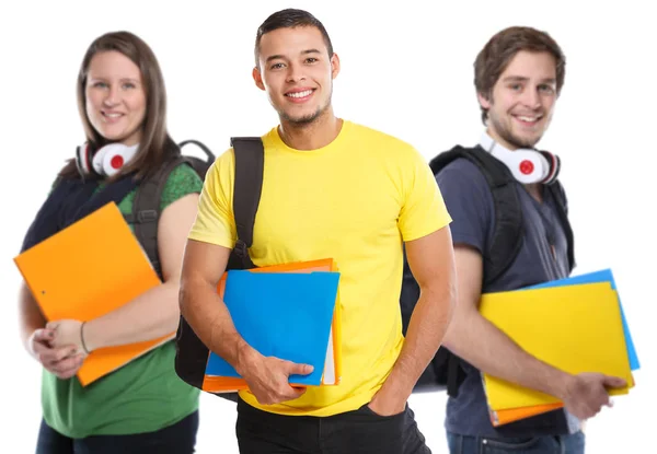 Estudiantes Universitarios Jóvenes Estudian Educación Sonriendo Felices Aislados Sobre Fondo —  Fotos de Stock