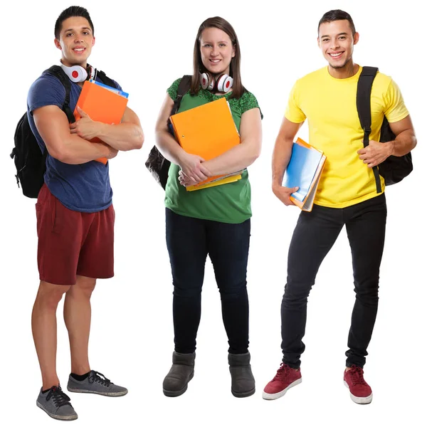 Estudiantes Grupo Jóvenes Cuerpo Completo Retrato Educación Aislado Fondo Blanco —  Fotos de Stock