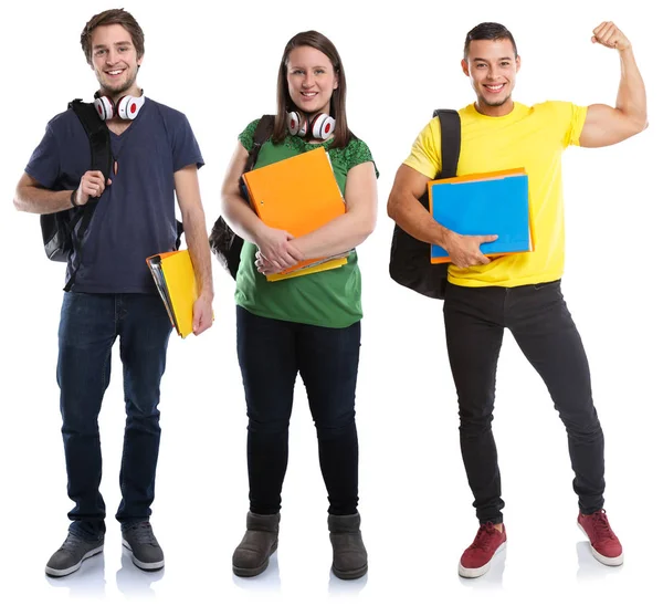 Studenter Ung Framgång Framgångsrik Stark Makt Människor Isolerad Vit Bakgrund — Stockfoto