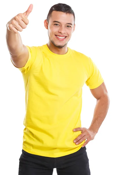 Young Man Success Thumbs Successful Smiling People Isolated White Background — Stock Photo, Image