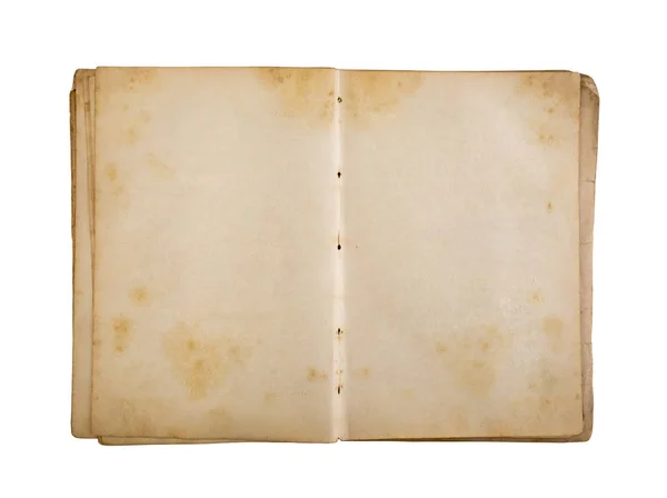 Open Oude Boek Met Blanco Gele Gekleurde Pagina Geïsoleerd Witte — Stockfoto