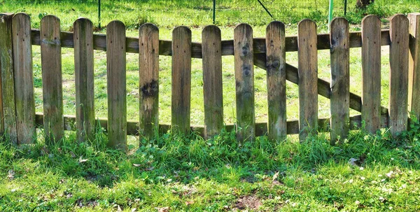 Old Wooden Fence Green Lawn — Stock Photo, Image