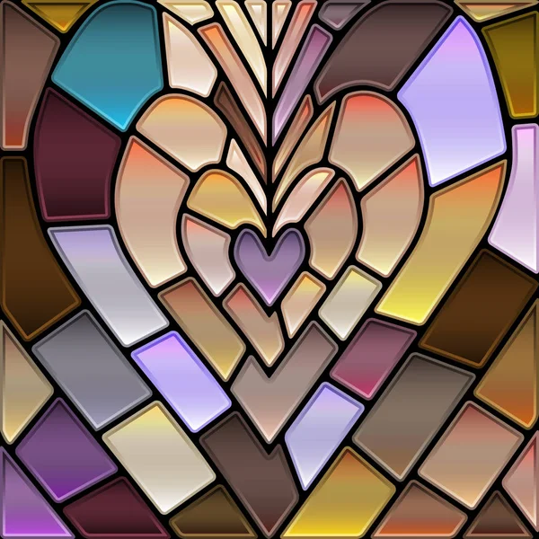 彩色玻璃马赛克背景 棕色心脏 — 图库照片