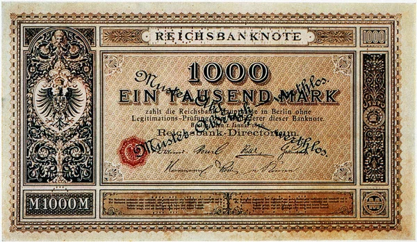 Historische Banknote Januar 1876 Tausend Mark Stock Fotografie