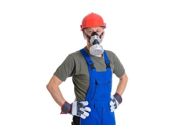 Young Workman Red Hard Top Protecting Mask Stock Image