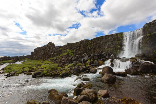Oxarfoss Vodopád Letní Pohled Thingvellir Island Islandský Vodopád — Stock fotografie