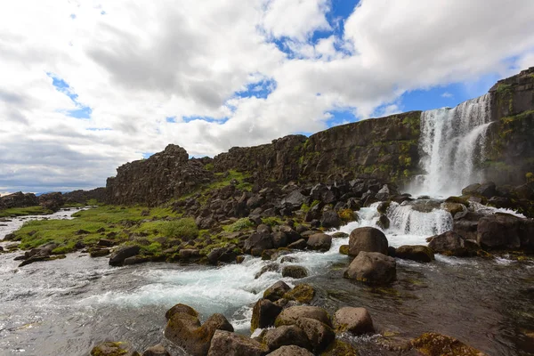 Oxarfoss Καταρράκτη Θέαση Καλοκαιρινή Ημέρα Thingvellir Ισλανδία Ισλανδικός Καταρράκτης — Φωτογραφία Αρχείου