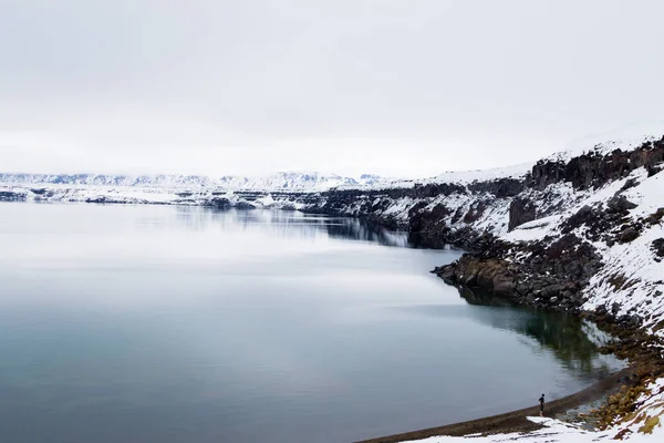 Lago Oskjuvatn Askja Islandia Sierra Central Islandia Hito Vista Volcánica —  Fotos de Stock