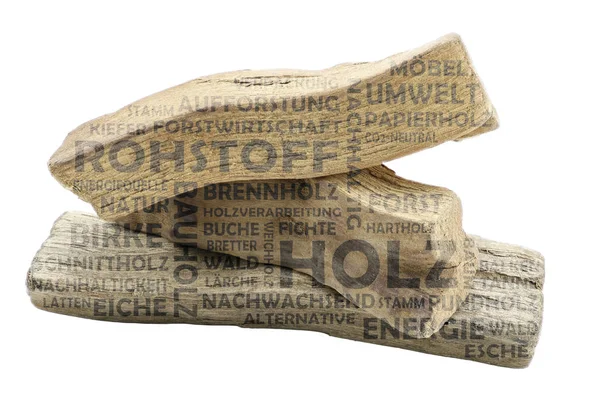 Wortwolke Mit Holz Als Hintergrund Und Transparent Relevanten Deutschen Schlagwörtern — Stockfoto
